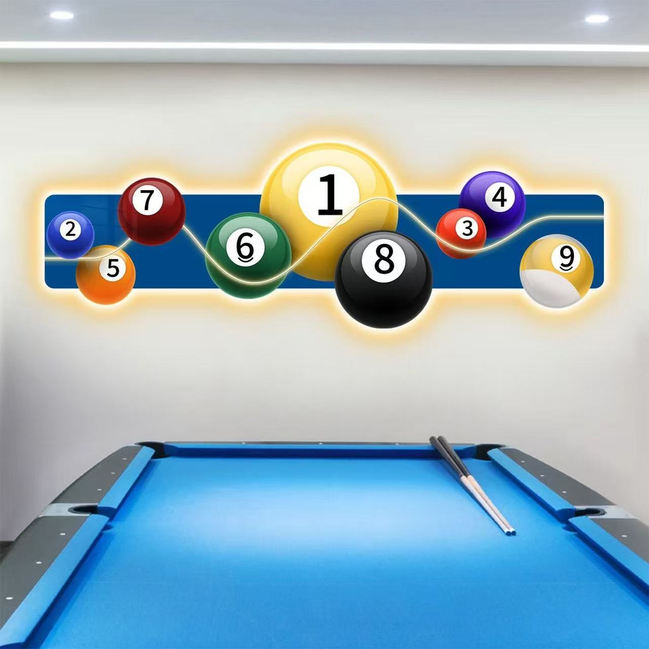 Hall Table Tennis - Lukisan Dekorasi Ruang Biliar LED Bercahaya,